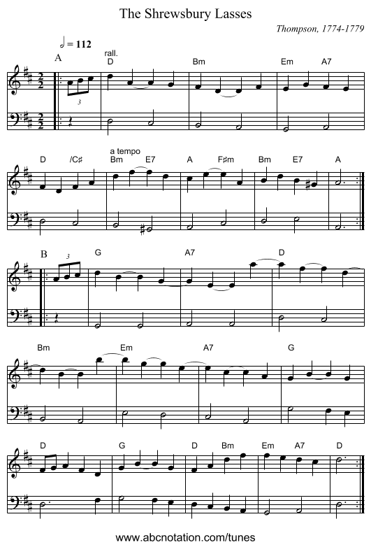 The Shrewsbury Lasses - staff notation