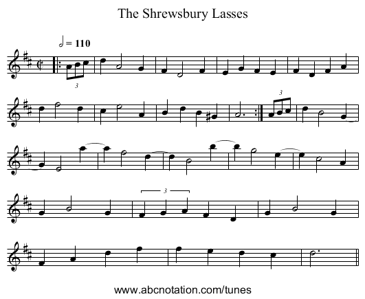 The Shrewsbury Lasses - staff notation