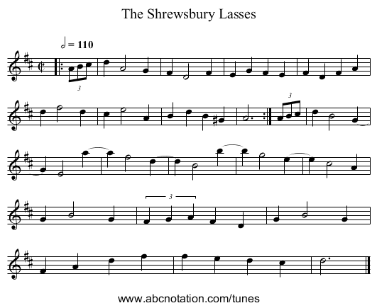 The Shrewsbury Lasses - staff notation