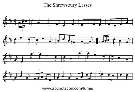 The Shrewsbury Lasses - staff notation