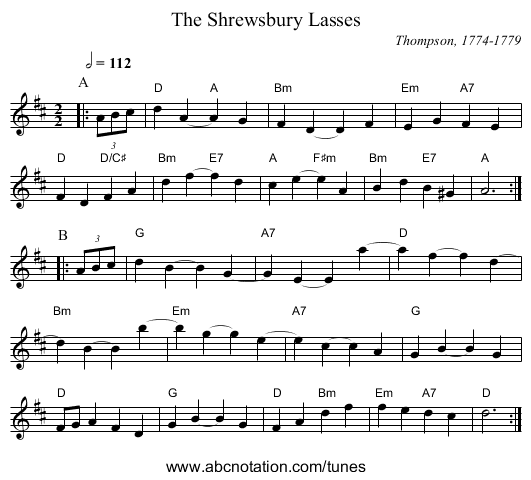 The Shrewsbury Lasses - staff notation
