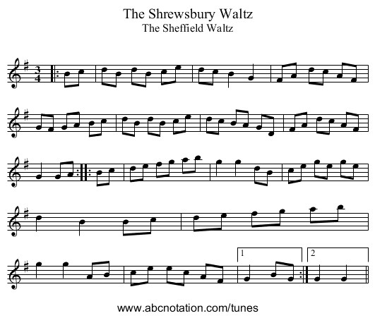 The Shrewsbury Waltz - staff notation