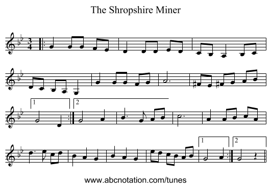The Shropshire Miner - staff notation