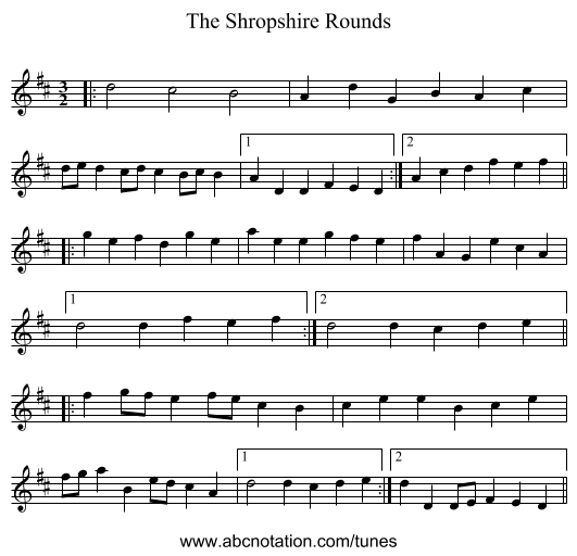 The Shropshire Rounds - staff notation