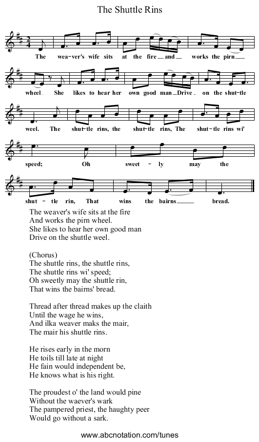 The Shuttle Rins - staff notation