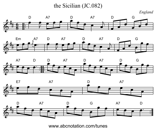 the Sicilian (JC.082) - staff notation