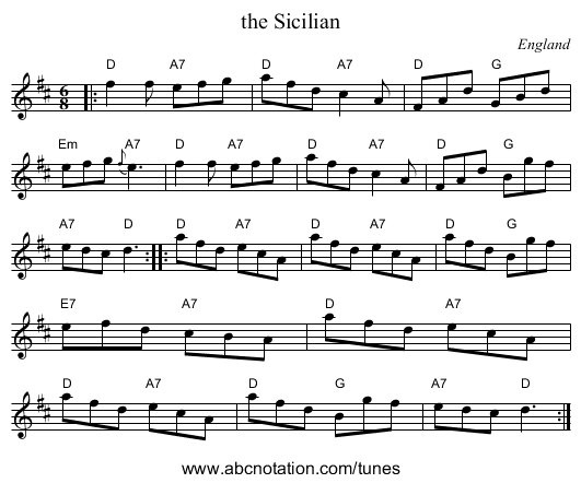 the Sicilian - staff notation