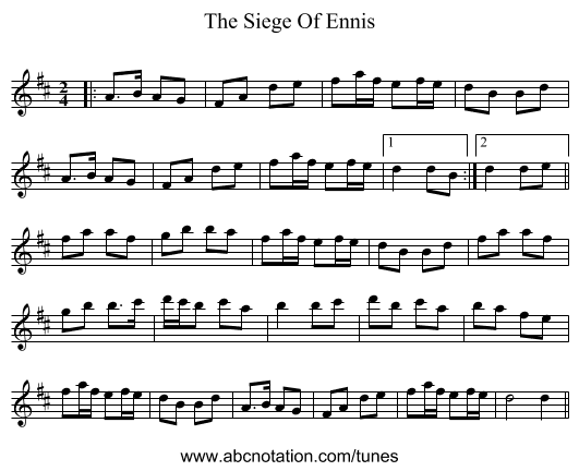 The Siege Of Ennis - staff notation