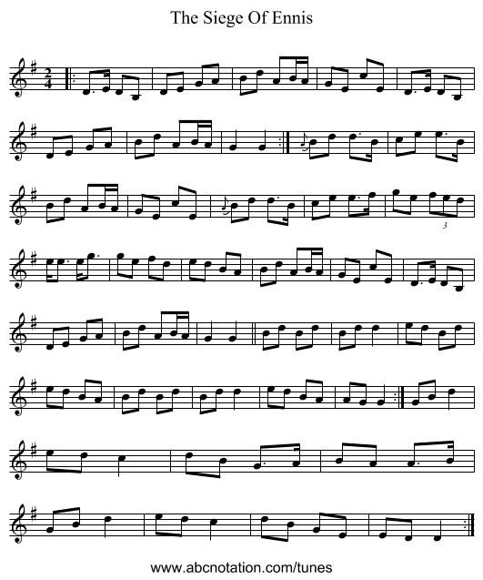 The Siege Of Ennis - staff notation