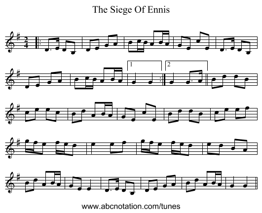 The Siege Of Ennis - staff notation