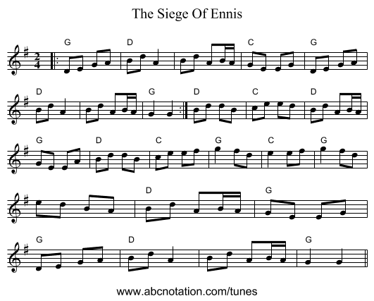 The Siege Of Ennis - staff notation