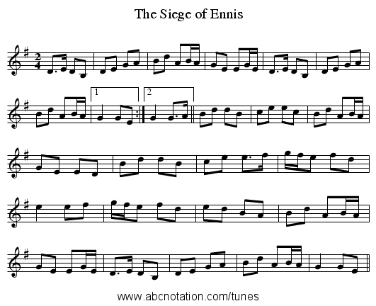 The Siege of Ennis - staff notation
