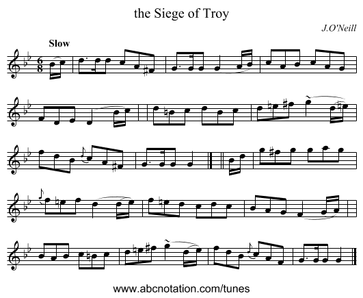 the Siege of Troy - staff notation