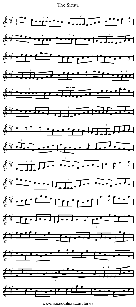 The Siesta - staff notation