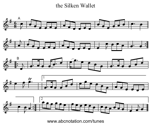 the Silken Wallet - staff notation