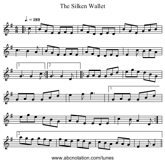 The Silken Wallet - staff notation