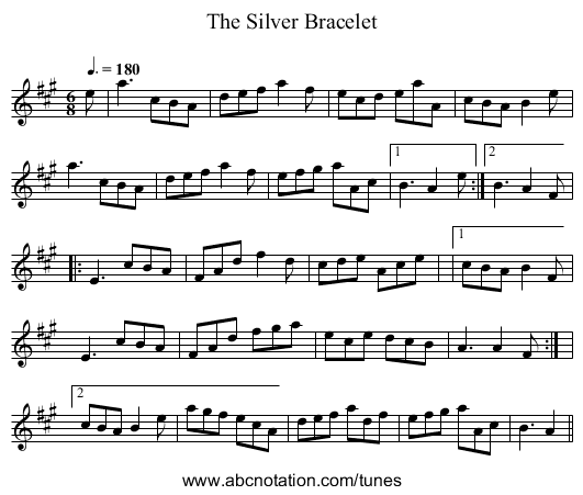 The Silver Bracelet - staff notation