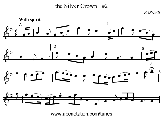 the Silver Crown   #2 - staff notation