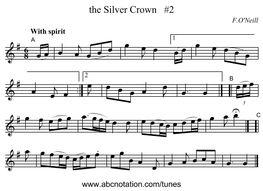 the Silver Crown   #2 - staff notation