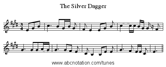 The Silver Dagger - staff notation