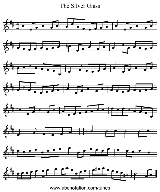 The Silver Glass - staff notation