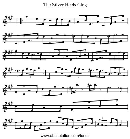 The Silver Heels Clog - staff notation