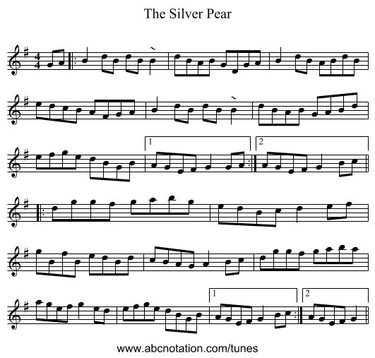 The Silver Pear - staff notation