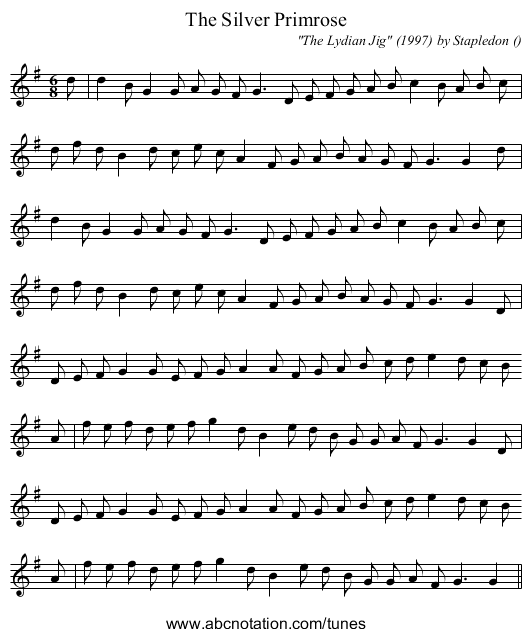 The Silver Primrose - staff notation