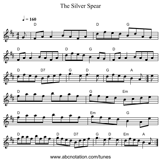 The Silver Spear - staff notation