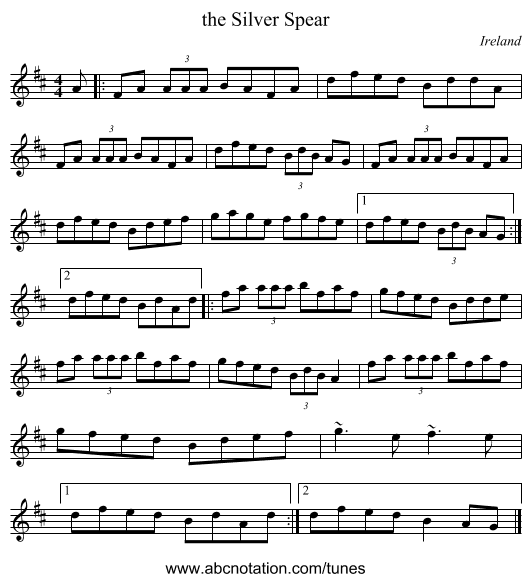 the Silver Spear - staff notation