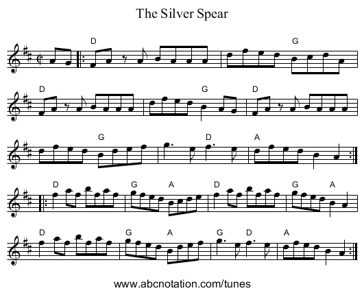 The Silver Spear - staff notation