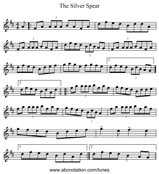 The Silver Spear - staff notation