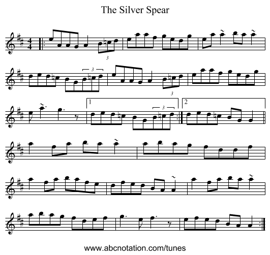 The Silver Spear - staff notation