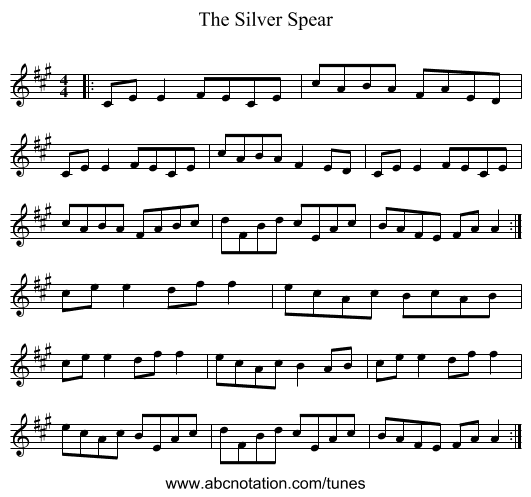 The Silver Spear - staff notation