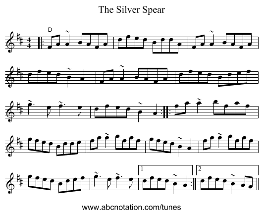 The Silver Spear - staff notation