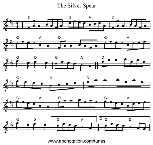 The Silver Spear - staff notation