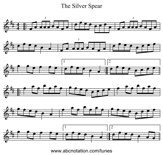 The Silver Spear - staff notation