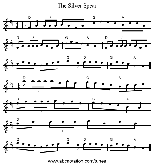 The Silver Spear - staff notation
