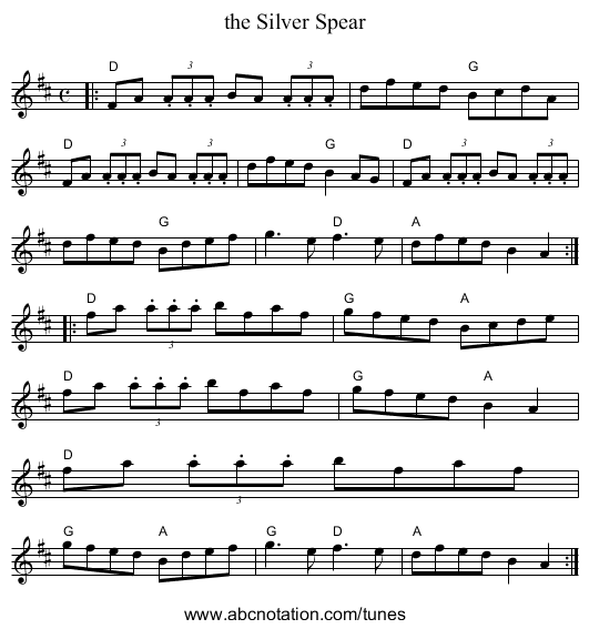 the Silver Spear - staff notation