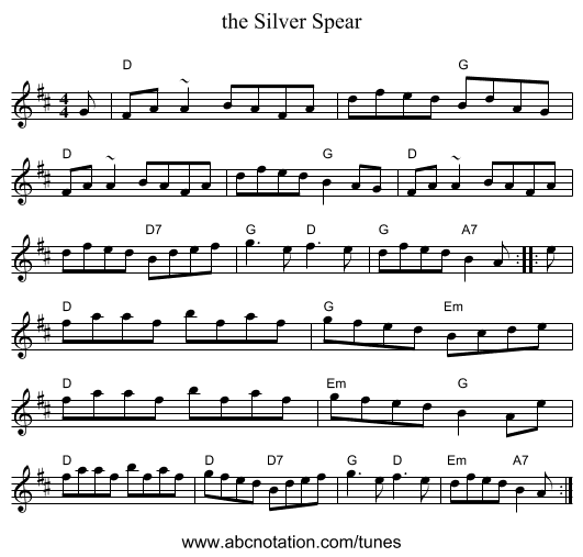 the Silver Spear - staff notation