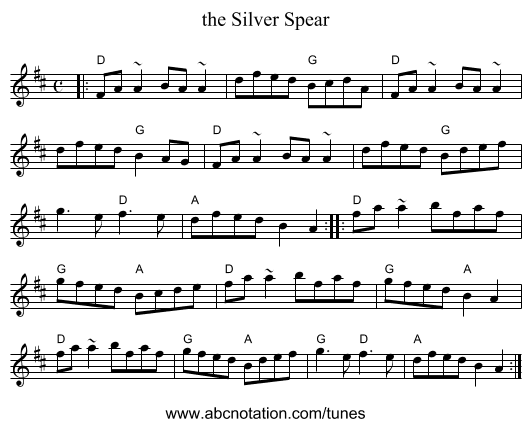 the Silver Spear - staff notation