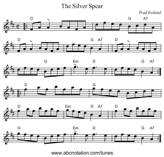 The Silver Spear - staff notation