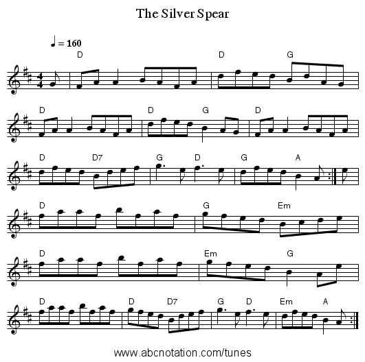The Silver Spear - staff notation