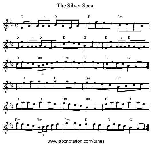 The Silver Spear - staff notation