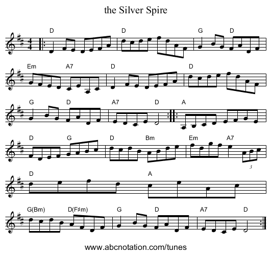 the Silver Spire - staff notation