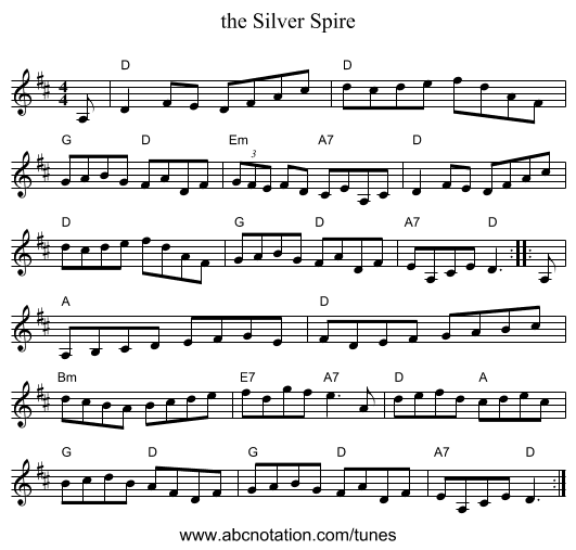 the Silver Spire - staff notation