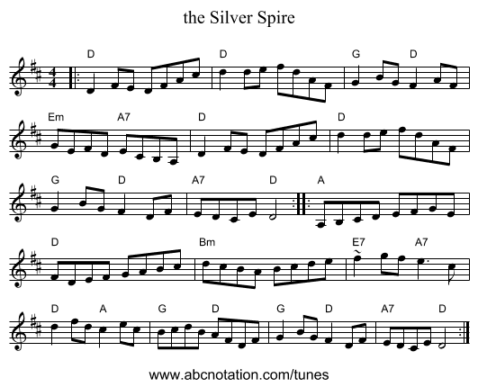 the Silver Spire - staff notation