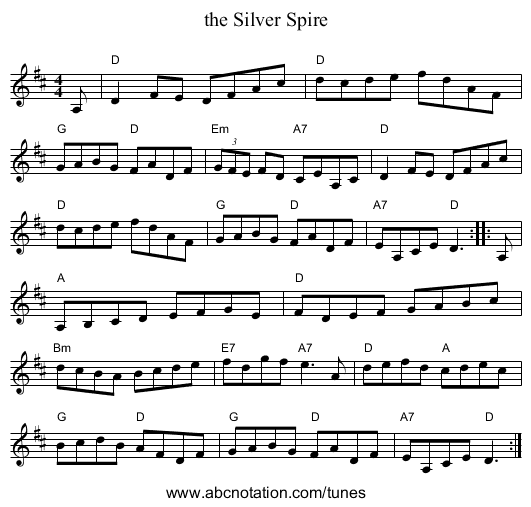 the Silver Spire - staff notation