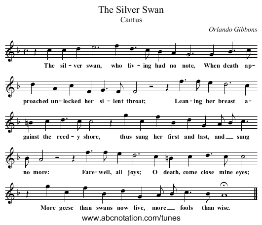 The Silver Swan - staff notation