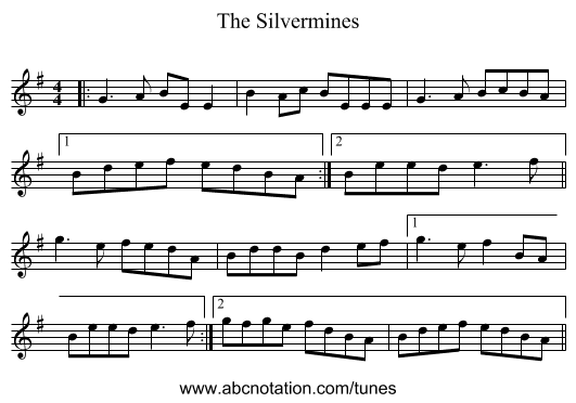 The Silvermines - staff notation